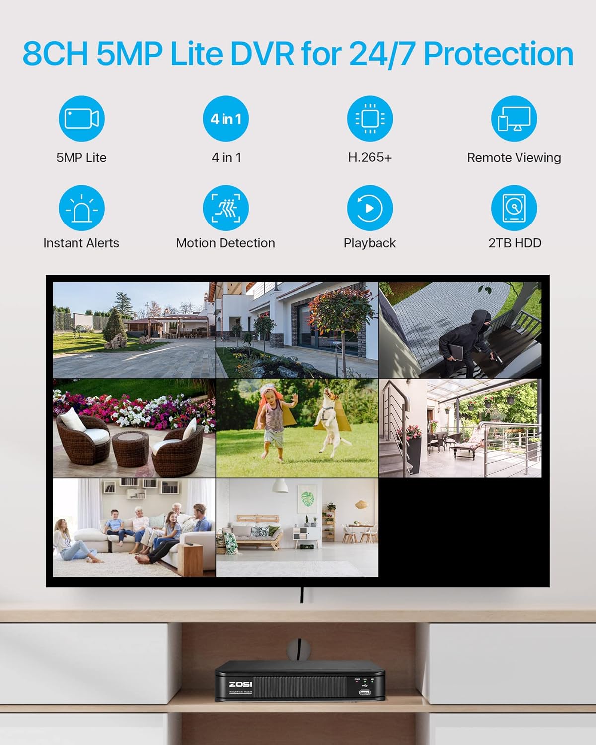 ZOSI 1080P H.265+ Home Security Camera System with AI Human Vehicle Detection, 5MP 3K Lite 8 Channel CCTV DVR Recorder with 2TB Hard Drive and 8 x 1080p Surveillance Bullet Camera Outdoor Indoor - Image 5
