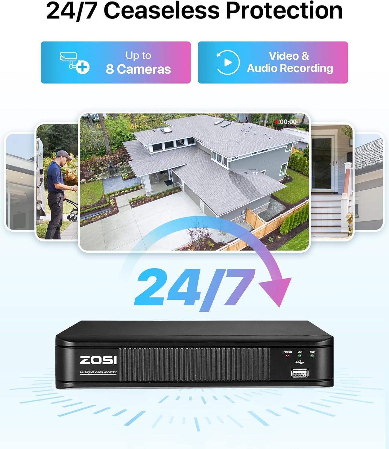 ZOSI 1080P H.265+ Home Security Camera System, AI Human Vehicle Detect, 5MP Lite 8 Channel Surveillance DVR, 8 x 1080p Weatherproof CCTV Dome Camera Outdoor, 80ft Night Vision, Remote Access (No HDD) - Image 3
