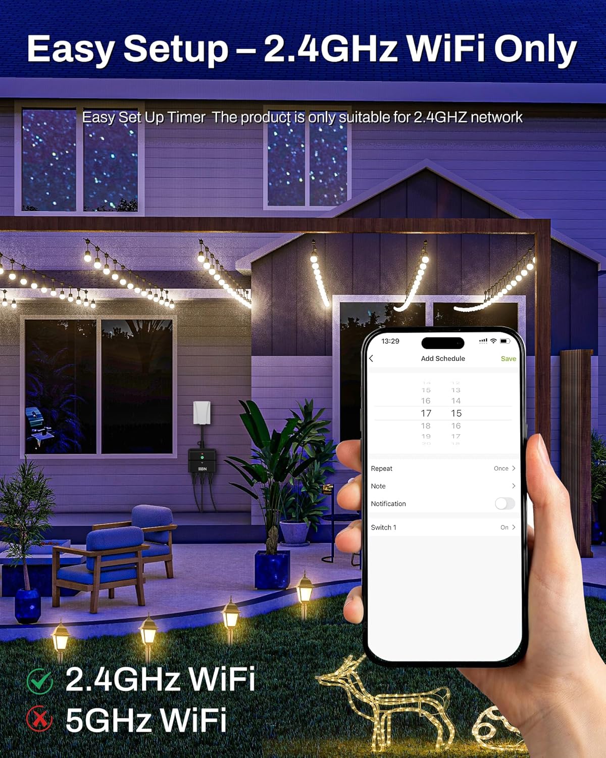 HBN Outdoor Smart Plug,Wi-Fi Heavy Duty Outlet with 3 Independent Outlets,Compatible with Alexa and Google Assistant,IP44 Waterproof,Voice & APP Control Outlet,No Hub Required,ETL Listed - Image 5
