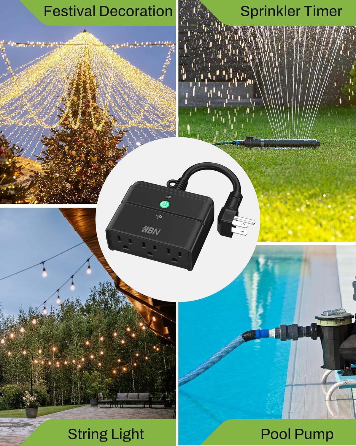HBN Outdoor Smart Plug,Wi-Fi Heavy Duty Outlet with 3 Independent Outlets,Compatible with Alexa and Google Assistant,IP44 Waterproof,Voice & APP Control Outlet,No Hub Required,ETL Listed - Image 8