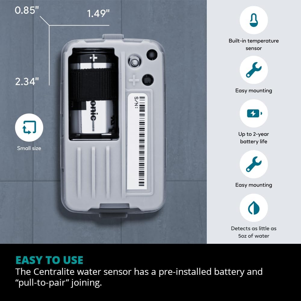 by Ezlo Water Sensor - Monitors Your Whole Home for Leaks - Detects Water Leaks in a Kitchen, Bathroom, Basement or Laundry Room - Zigbee - Image 2